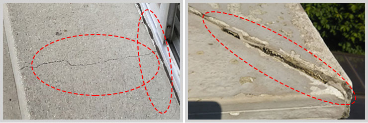 ベランダ･バルコニーのひび割れ、塗膜の劣化、笠木の接続部分の欠損を放置すると雨漏りの原因に
